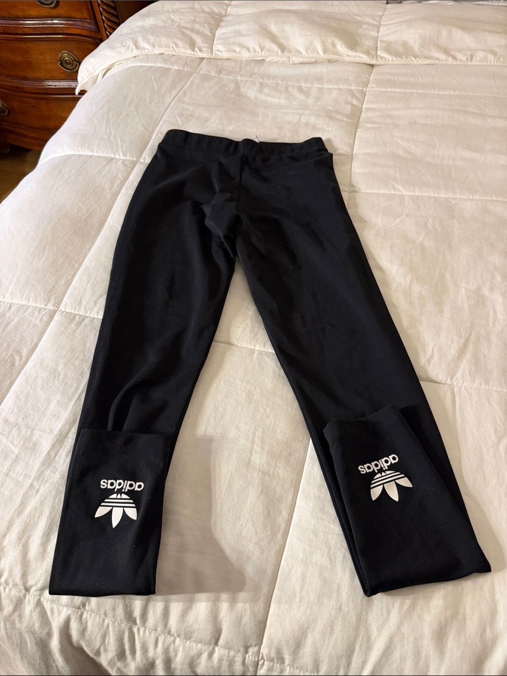 adidas Black Leggings with White Trefoil Cuffs